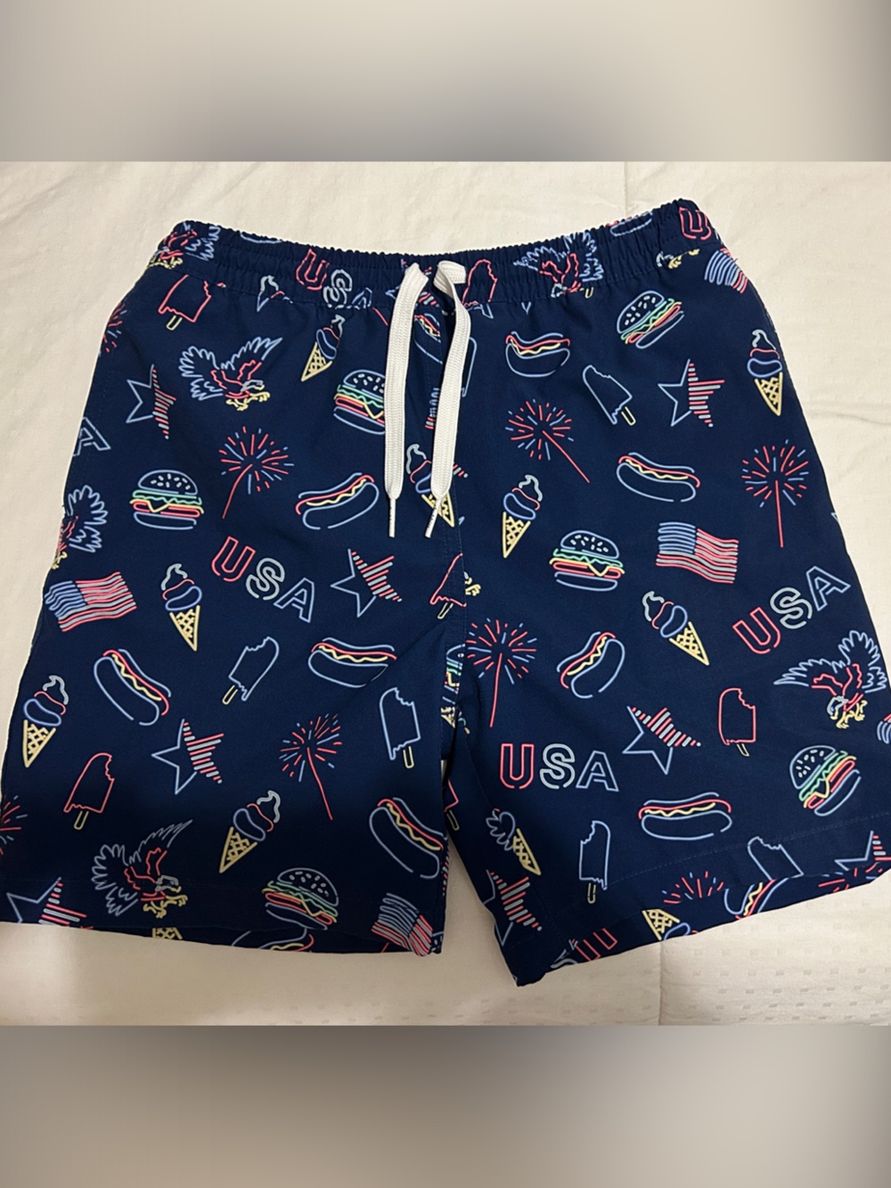 chubbies Navy USA Print Kids Swim Trunks